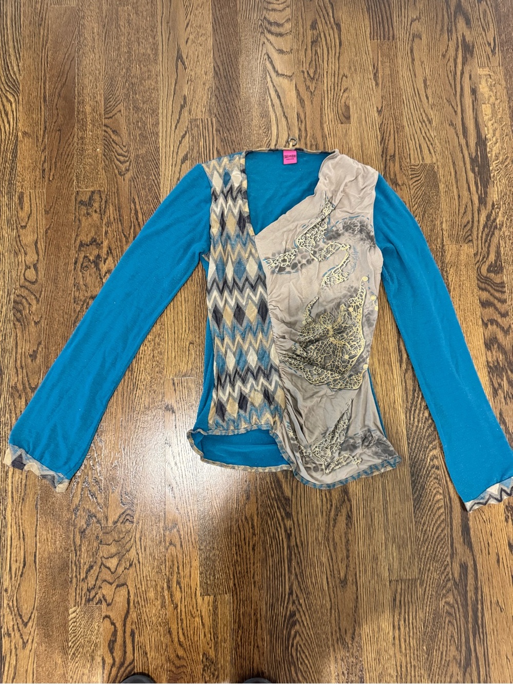Save The Queen Turquoise Mixed-Print Long Sleeve Tunic